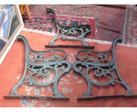 FROM THE SHIP SS OLYMPIC- A PAIR OF PAINTED CAST IRON WHITE STAR LINE  BENCH ENDS AND CENTRE BY CRUIK SHANK & CO, DENNY  