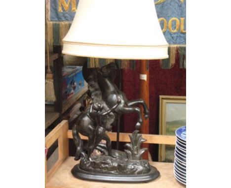 SPELTER MARLEY HORSE STYLE TABLE LAMP WITH SHADE 