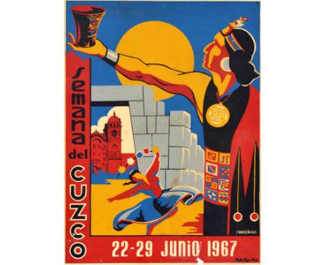 Original vintage travel advertising poster for Semana del Cuzco / Cusco Week 22-29 June 1967 featuring a great design depicti