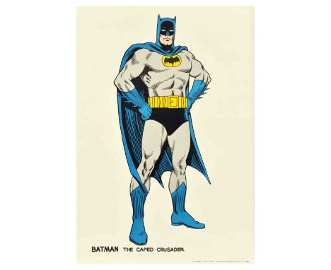 Original vintage Batman poster for The Caped Crusader featuring a colourful illustration of the comic book superhero wearing 