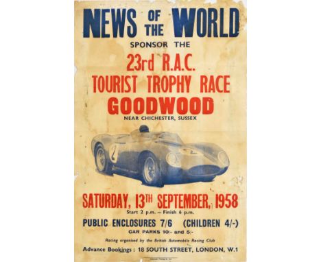 Original vintage sport advertising poster for the 23rd R.A.C. Tourist Trophy Race at Goodwood near Chichester, Sussex, that t