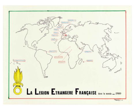 Set of three original vintage poster for the French Foreign Legion. 1. La Legion Etrangere Francaise dans le monde 1989 featu