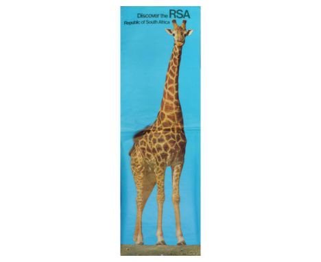 Original vintage travel poster – Discover the Republic of South Africa RSA – featuring an photograph of a giraffe. South Afri