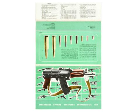 Set of twenty four original vintage Soviet propaganda posters in a cover depicting Small Arms of the Soviet Armed Forces feat