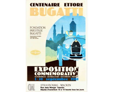 Original vintage advertising poster for Ettore Bugatti Centenary Commemorative Exhibition 1-30 September 1981 with Automobile