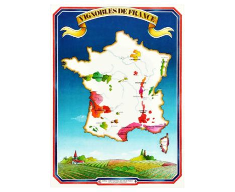 Original vintage advertising poster Vignobles de France – Vineyards of France featuring the major wine regions Val de Loire, 