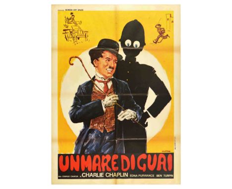 Original vintage movie poster for the Italian re-release of Un Mare Di Guai / A Sea of Troubles directed by Charlie Chaplin, 