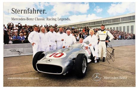 Original vintage sports poster Sternfahrer Mercedes-Benz Classic Racing Legends with two hand signatures in marker pen featur