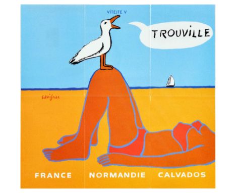 Original vintage fold-out brochure travel poster for Trouville in Calvados department of the Normandy region in north western