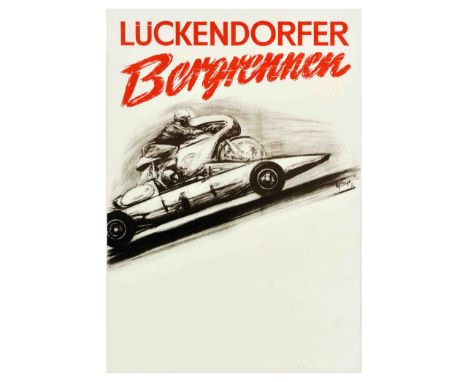 Original vintage sports poster for the Luckendorfer Bergrennen, the legendary Luckendorfer Hill Climb motorsport race event i