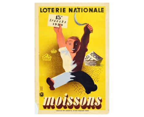 Original vintage poster for the French National Lottery - Loterie Nationale Moissons / harvest 15 tranche 1939 - featuring a 
