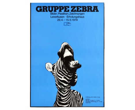 Original vintage advertising poster for Gruppe Zebra / Group Zebra pictures, sculptures, drawings exhibition at the Leverkuse