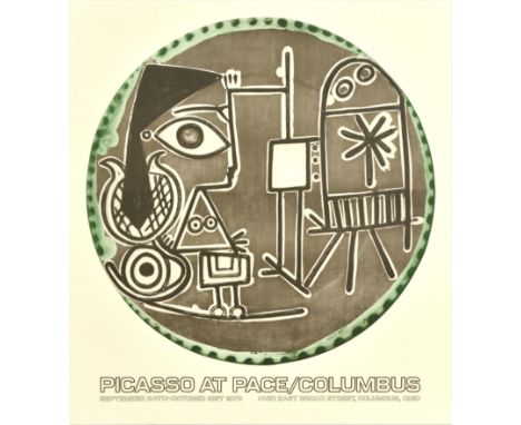 Original vintage advertising poster for Picasso at Pace / Columbus featuring an abstract work of art with triangular and rect