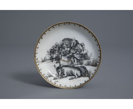 A Chinese grisaille 'Nativity' saucer, Qianlong -- Dia.: 12 cmÊ With a 'Suchow & Seigel' label. -- -- -- Please request condi