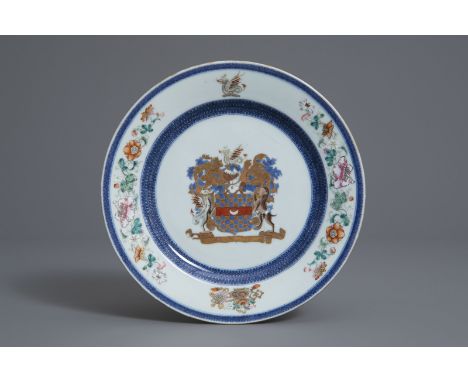 A Chinese famille rose Dutch market 'Clifford of Chudleigh' armorial plate, Qianlong -- Dia.: 22,8 cmÊ Literature:Ê J. Kroes,