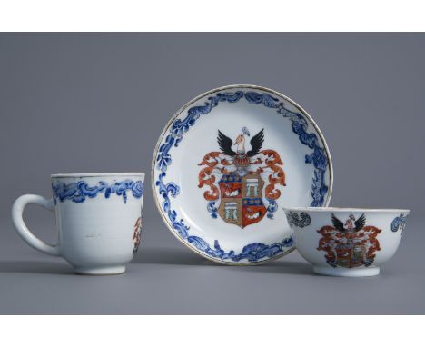 Two Chinese famille rose Dutch market 'Gerlag' armorial cups and a saucer, Qianlong -- Dia.: 12,1 cm (the saucer)Ê Dia.: 7,3 