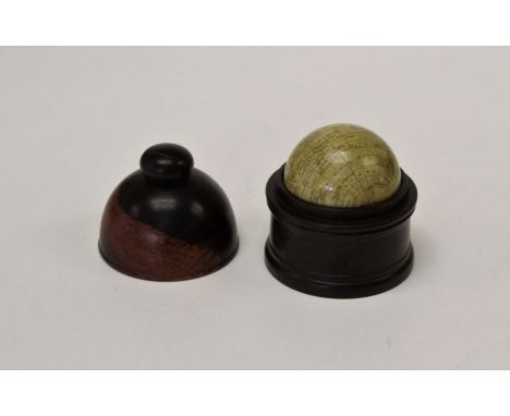 A good reproduction 3 inch globe, ' Woodward's Terrestrial' Housed in a lignum box with domed cover