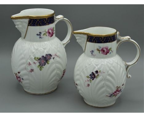 A Coalport copy of the Caughley Mask-Head jug, 17cm, together with another smaller, 14.5cm