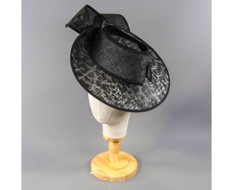 PETER BETTLEY LONDON - Black and silver fascinator, with sequin underlay and subtle leopard print pattern, headband and comb 