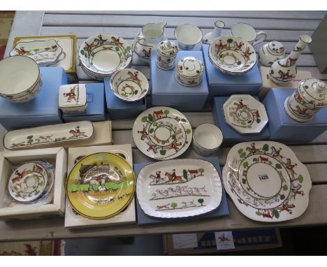 A collection of Crown Staffordshire and Coalport - Hunting Scene - pattern china wares to include four bowls, various dishes,