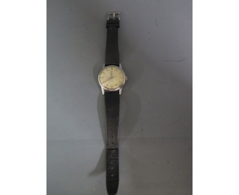 A circa 1950 Omega stainless steel cased Gentleman's wristwatch, baton markers, centre sweep second hand - watch face diamete