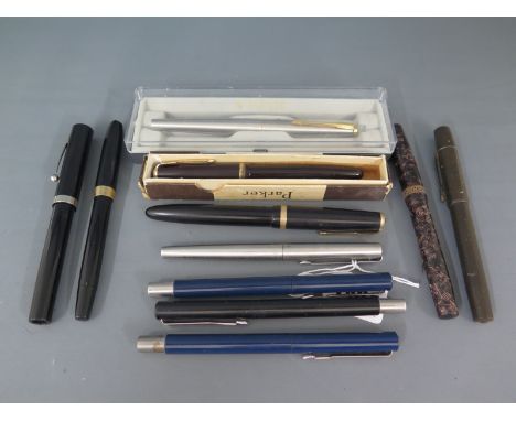 Seven Parker Pens, a Ball Point Sheaffer and an ink Sheaffer pen plus two vintage Fountain pens 