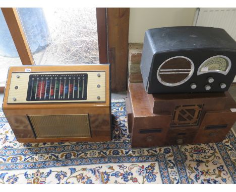 Two walnut Valve Radios - The Cambridge International, Halcyon and a chrome and cloth covered Deco Radio
Condition report: Th