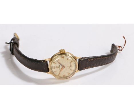 Cyma 9 carat gold ladies wristwatch, the signed engine turned dial with Arabic and baton markers, manual wound, the case 21.5