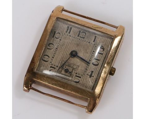 9 carat gold cased Art Deco style wristwatch, the engine turned dial with Arabic markers, 17.9g