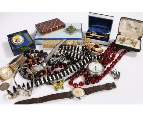 Jewellery to include pair of silver cufflinks, silver cigar piercer, bead necklaces, wristwatches by Avia, Pioneer, Nivada, T