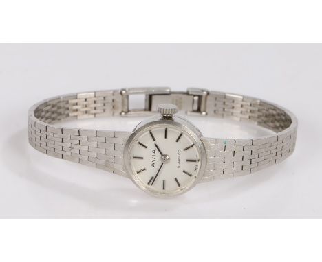 Avia 9 carat white gold ladies wristwatch, the signed silver dial with baton markers, manual wound, on a 9 carat white gold b