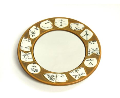 Lisa Larson for Gustavsberg Pottery - A rare Swedish 'Spiegel' wall mirror from the Thalia range, total diameter  27cm 