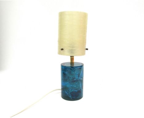 A Shatterline lamp in blue with a spun fibreglass shade, base  13cm, overall  32.5cm 