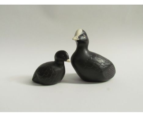 Paul Hoff for Gustavsberg - A ceramic figure of a Coot and a chick, both labelled to underside. Largest 10.5cm high 