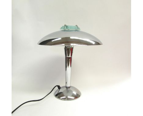 A 1980's chrome mushroom table lamp. 36cm high 