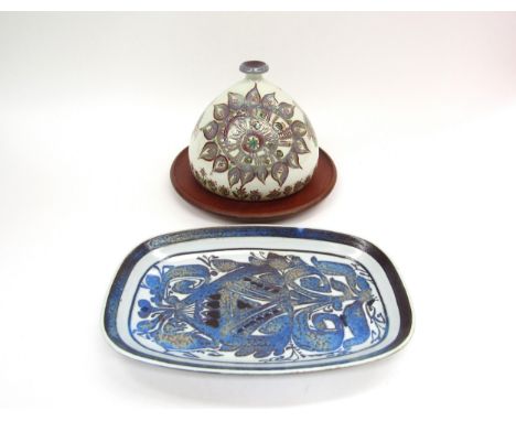A Royal Copenhagen ceramic dish by Kari Christensen, 25.5cm x 16.5cm and a Royal Copenhagen cheese dome and base designed by 