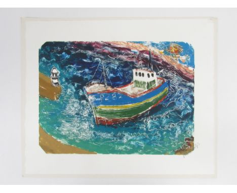 IAN DUNLOP (b.1945) An original oil on paper monotype signed and titled "PZ82 Harbours" verso and additionally signed lower r