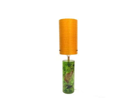 A green Shatterline lamp with orange spun fibreglass shade, base 23.5cm high, overall  51.5cm 