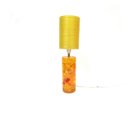 A yellow Shatterline lamp with matching spun fibreglass shade, base  22.5cm high, overall  47cm 