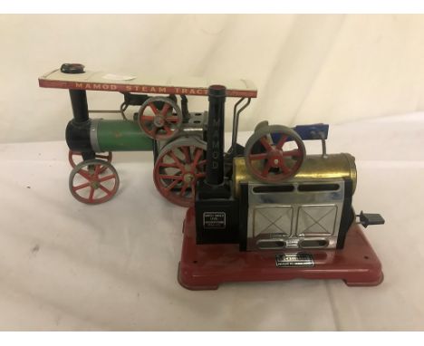 A Mamod steam traction engine; together with a Mamod stationary engine