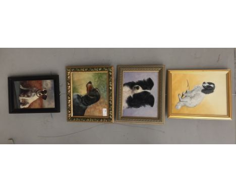 A quantity of dog portrait studies, oils on board, to inc Jack Russell Terrier, Collie etc, each approx. 17 x 22 cm (4)