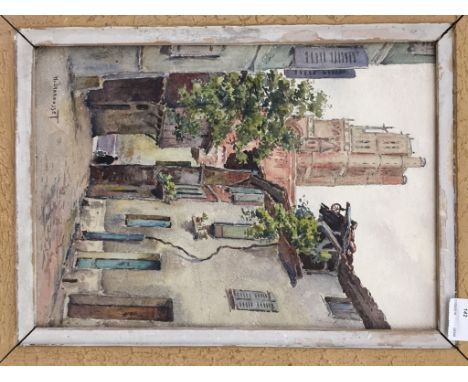 Henri M. Charousset (1876-1964): a watercolour depicting a street scene, signed lower left, 37 x 26 cm