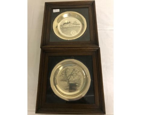 A pair of framed sterling silver plates  "Along the Brandywine" & "Winter Fox" with certificates of authenticity