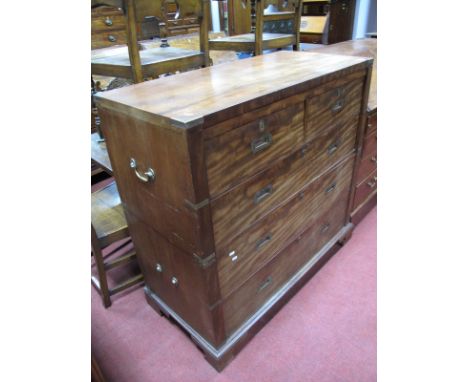 A XIX Century Mahogany Military Style Brass Bound Chest of Drawers, with two short drawers over three long drawers, on bracke