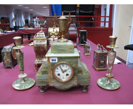 An Early XX Century Onyx and Gilt Metal Mantel Clock, the cylinder movement stamped A.D. Mougin and numbered 89939, with pain