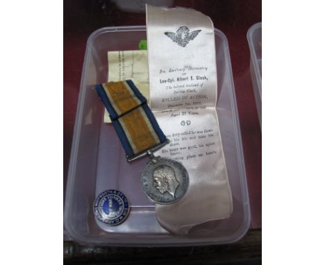 A WWI War Medal to 32971 Cpl. H.C. Mather, Yorkshire Light Infantry; plus a Munitions War Service badge and a Death Silk to L
