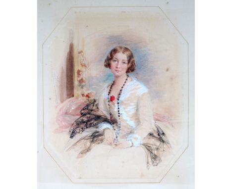 CHRISTINA ROBERTSON (1796-1854) Portrait, probably of Grand Duchess Olga of Russia (1822-1892), seated half length at a windo