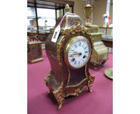 A Late XIX Century French Boulle Mantel Clock, the case having gilt acorn finial, mask, bead and scroll decoration, with wais
