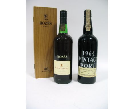 Port - Vasconcellos Oporto & Co. Vila Nova De Gaia 1964 Vintage Port, s/n 999015; Rozes 40 Year Old Port, s/n 022208, Boxed. 