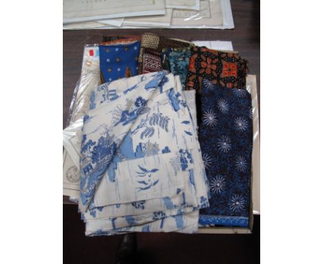 A Quantity of Vintage Indonesian Batik Fabric, various lengths, and a length of blue willow pattern printed cotton.